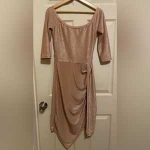 (M) Pink Sparkle CBR Off the Shoulder Evening Dress